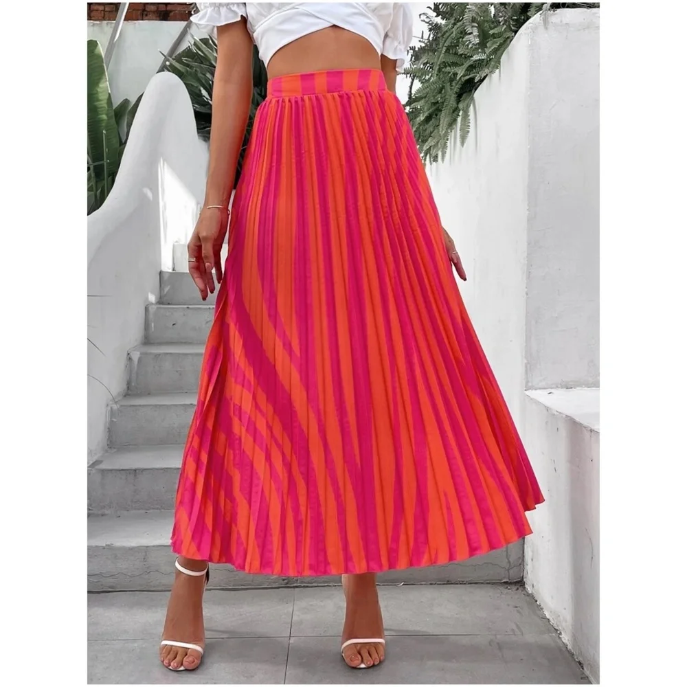 Colorful Stripe High Waist Maxi Skirt - Picture 2 of 4